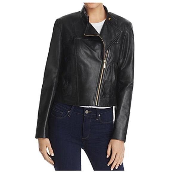 Michael Michael Kors Women's Leather Moto Jacket, Regular & Petite - MED NWT - Picture 1 of 7